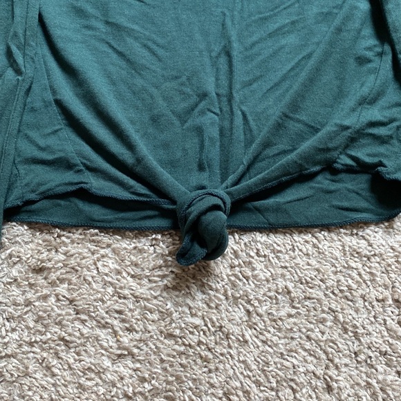 Alphabet Dark Green Tie Front Cropped Long Sleeve - Picture 3 of 4